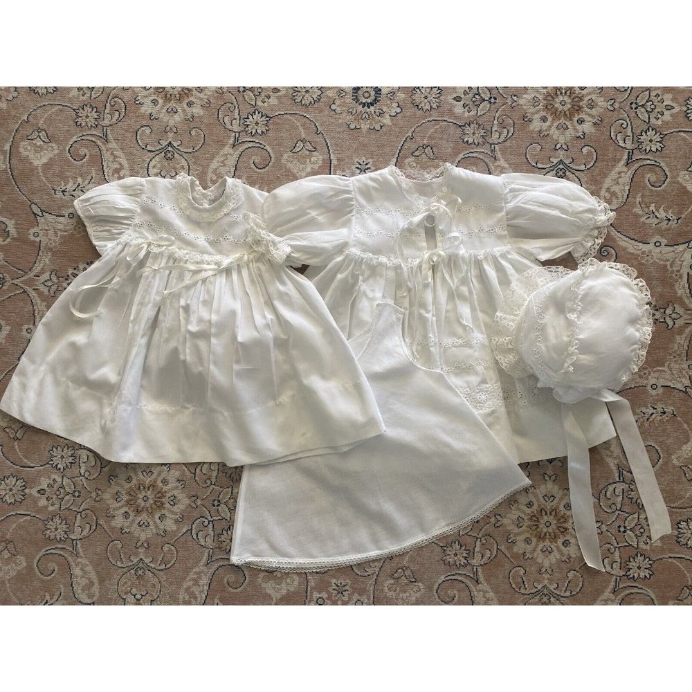 Madonna Baby‎ Girl Boy 4 Pc Baptism Dress Christening Set White Lace Vtg 0-3 Mos - Picture 15 of 16